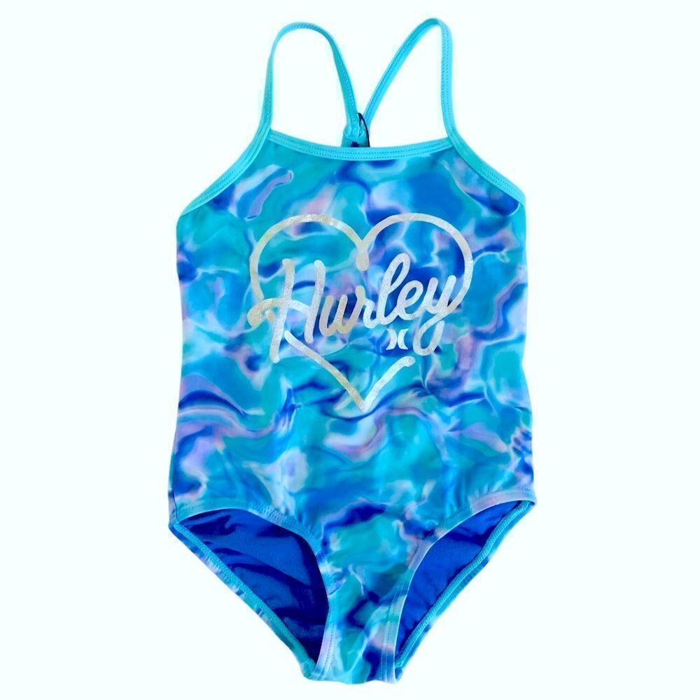 Hurley Girl’s UPF 50+ One Piece Quick Dry Blue Tie Dye Swimsuit Size 4 NWT